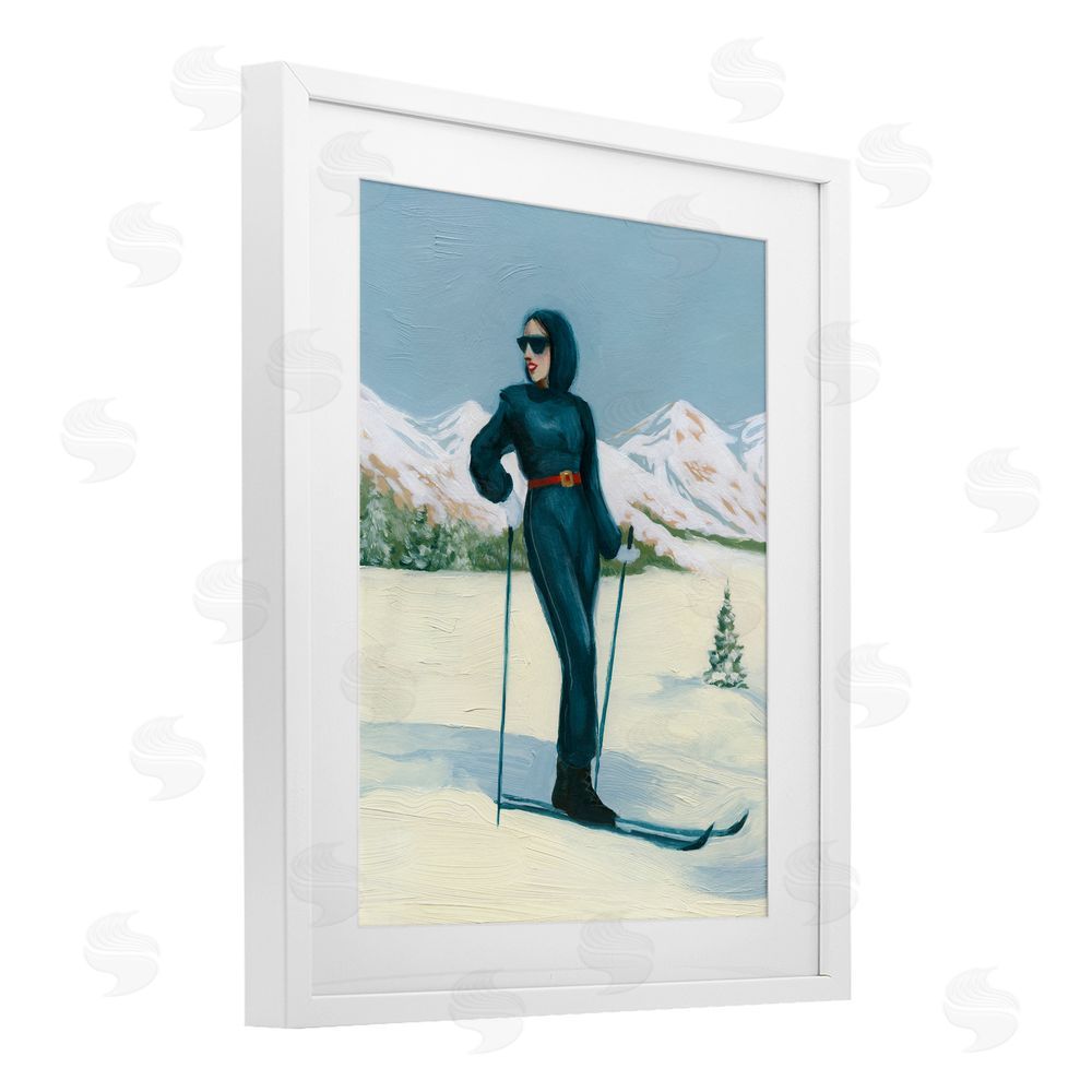 Grace Popp Stylish Skiing Woman White Framed Print Under Glass with Mat Wall Art