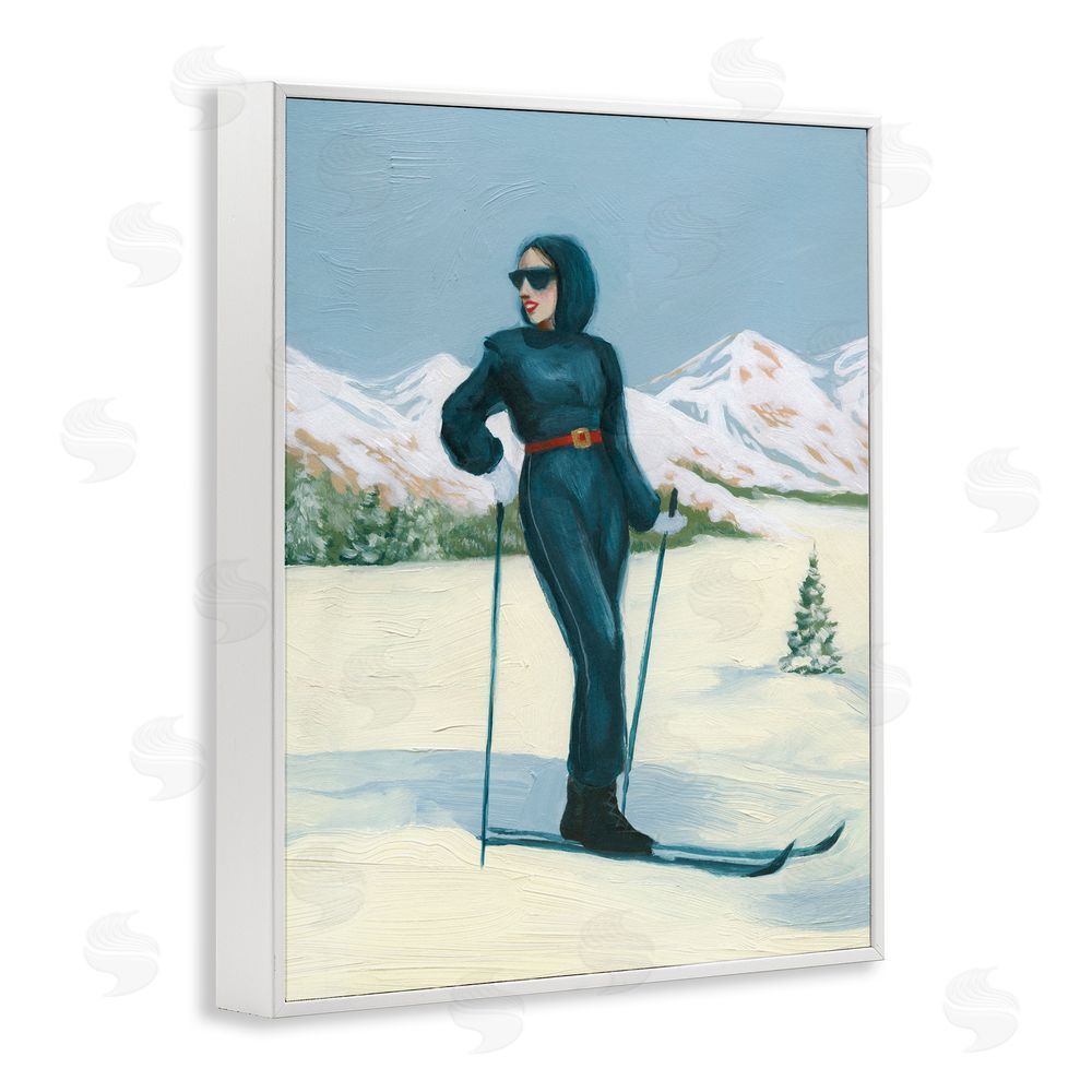 Grace Popp Stylish Skiing Woman White Framed Giclee Wall Art Print
