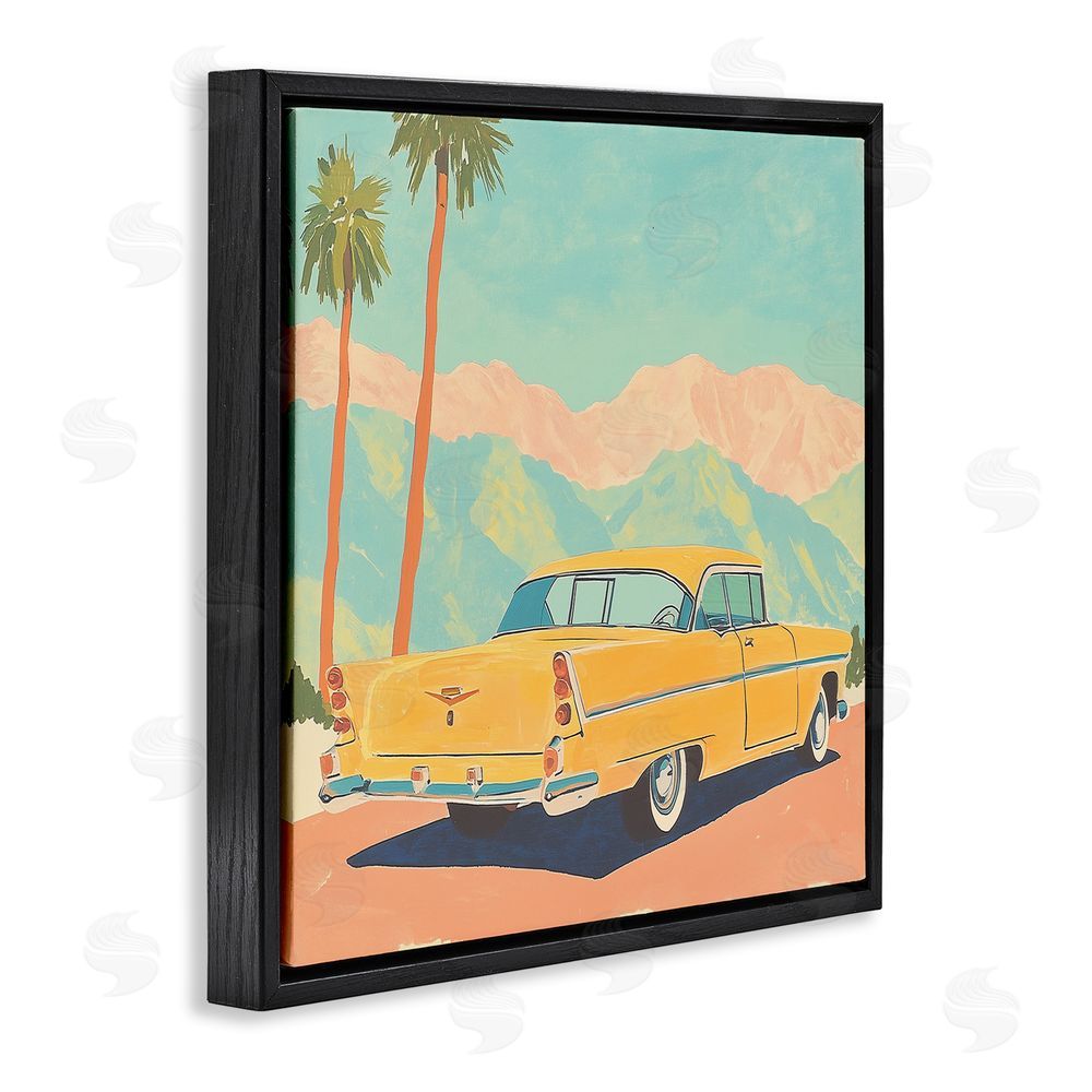 Walker Noble Classic Yellow Coupe & Palm Trees Black Floating Frame Canvas Wall Art Print