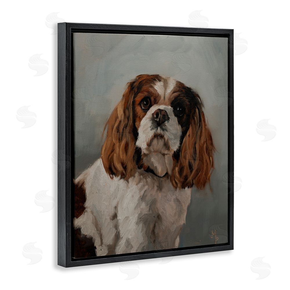 Marian Parsons Cavalier Spaniel Portrait Black Floating Frame Canvas Wall Art Print