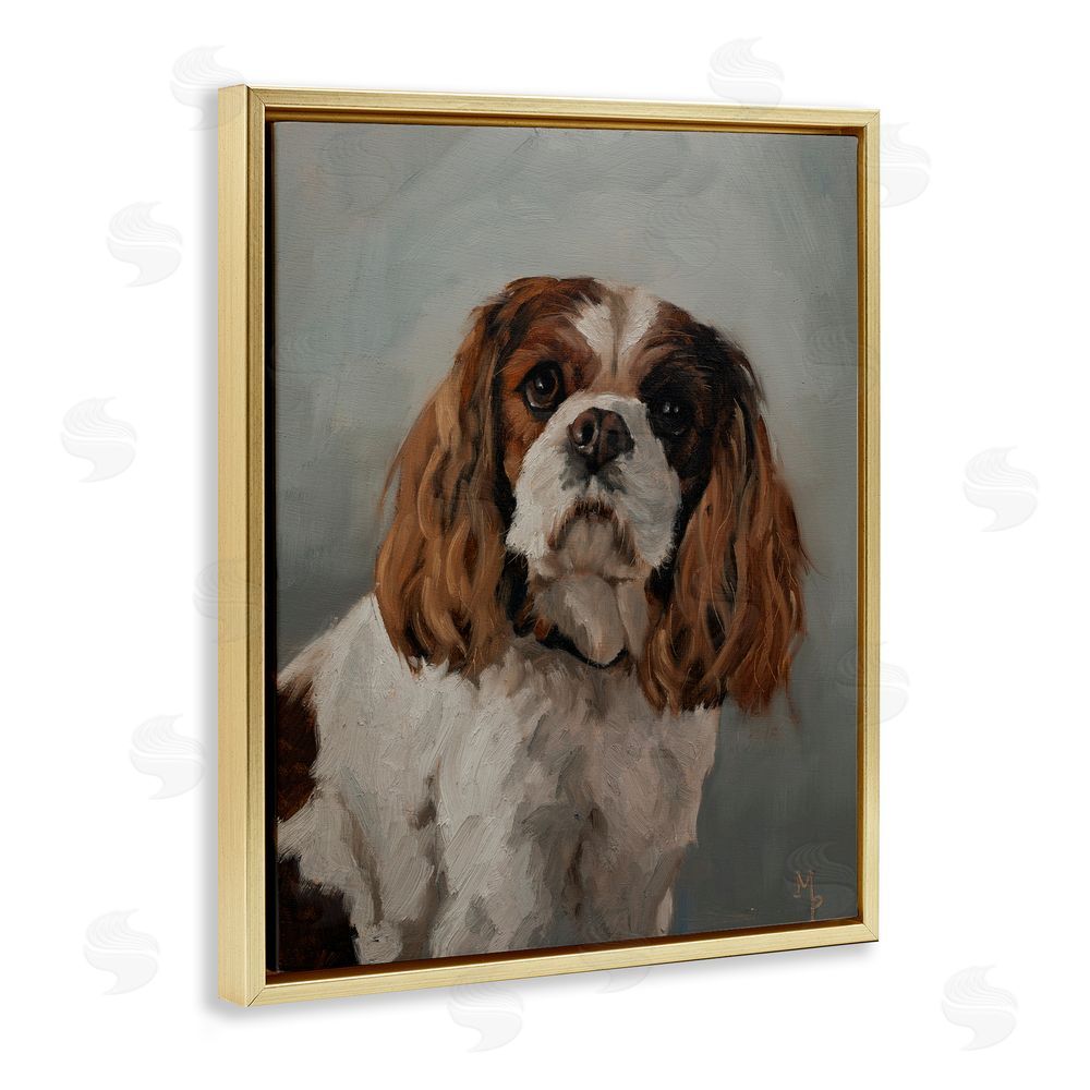 Marian Parsons Cavalier Spaniel Portrait Gold Floating Frame Canvas Wall Art Print