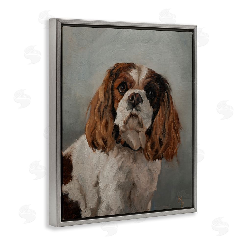 Marian Parsons Cavalier Spaniel Portrait Gray Floating Frame Canvas Wall Art Print
