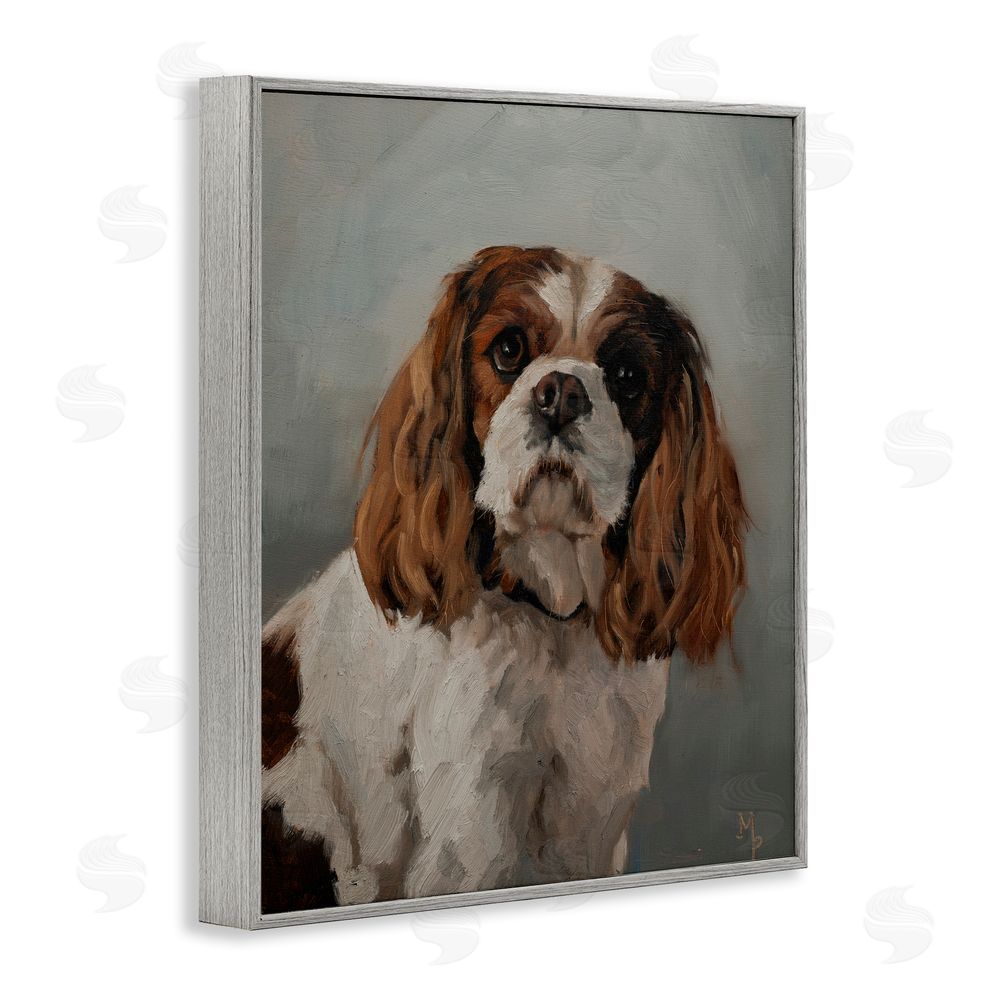 Marian Parsons Cavalier Spaniel Portrait Gray Framed Giclee Wall Art Print