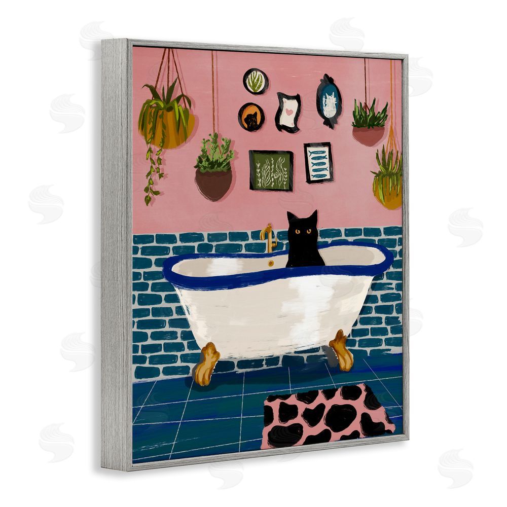 BigBadMullet Black Cat in Eclectic Tub Gray Framed Giclee Wall Art Print