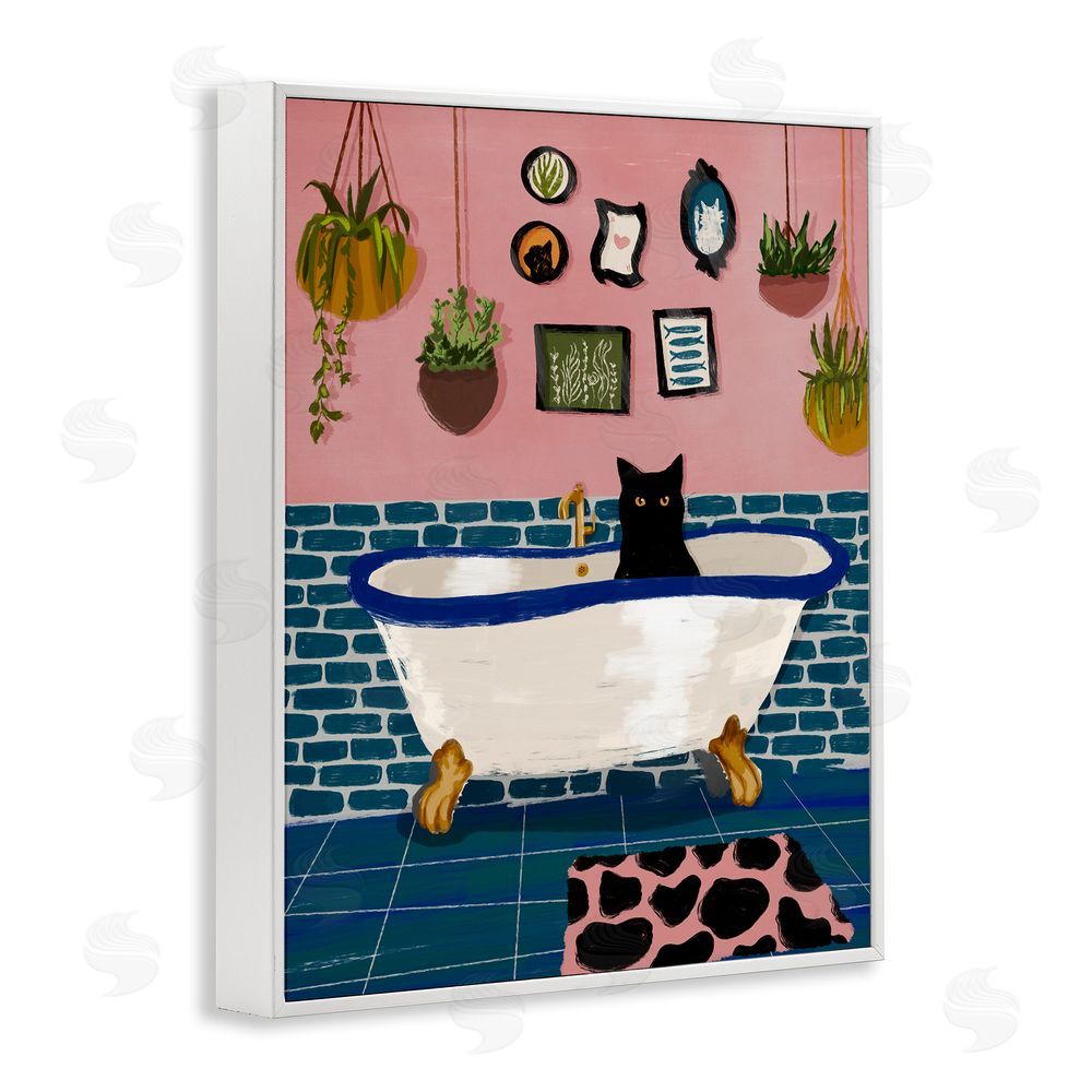 BigBadMullet Black Cat in Eclectic Tub White Framed Giclee Wall Art Print