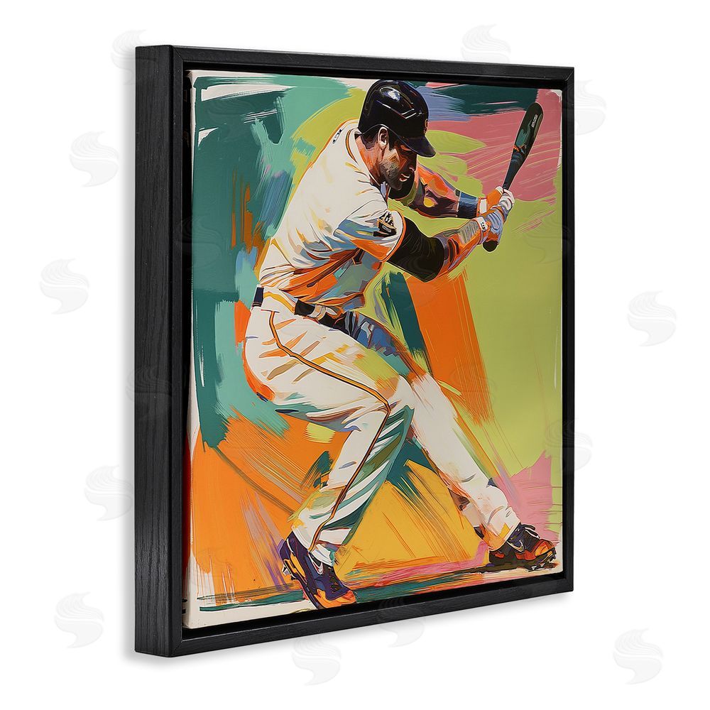 Steve Hunziker Baseball Swing in Motion Black Floating Frame Canvas Wall Art Print