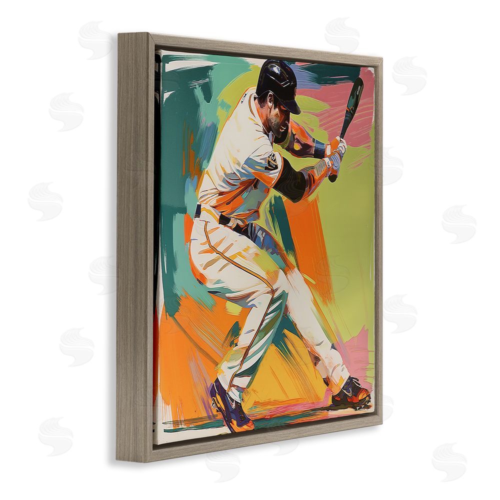 Steve Hunziker Baseball Swing in Motion Brown Floating Frame Canvas Wall Art Print