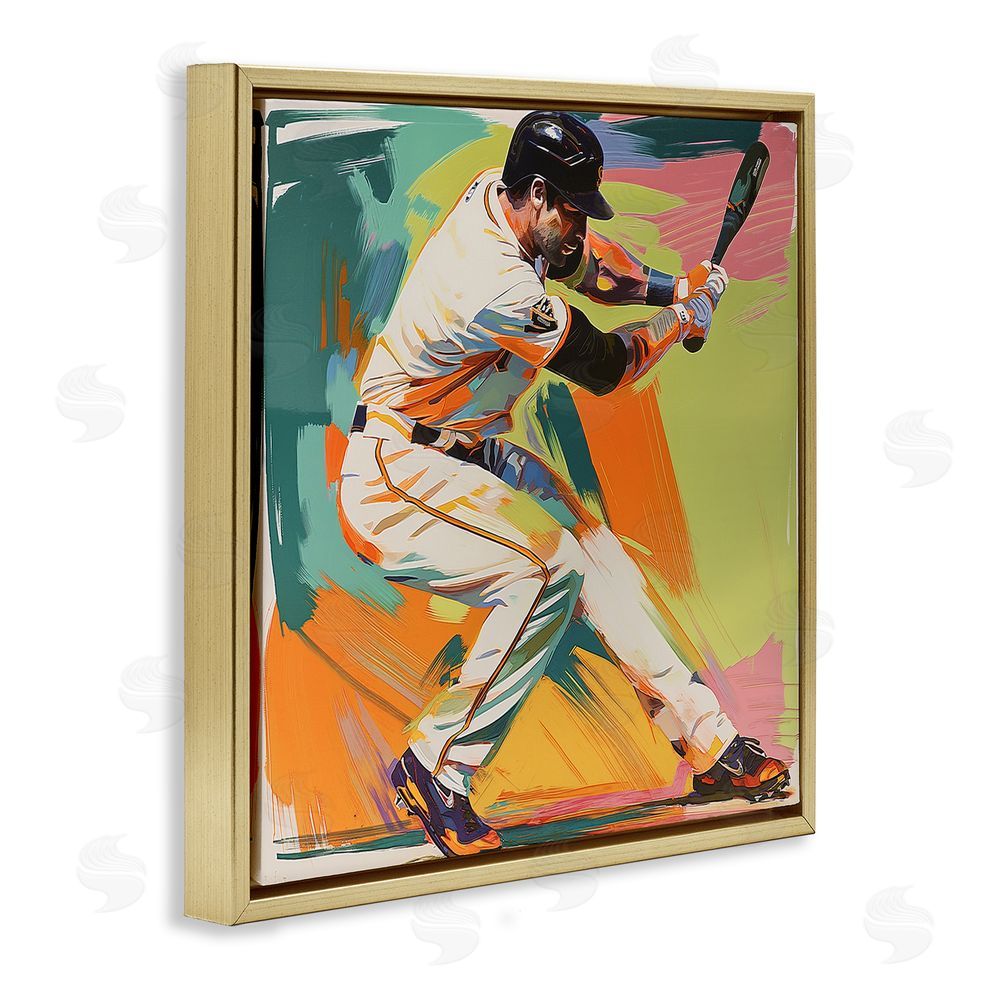 Steve Hunziker Baseball Swing in Motion Gold Floating Frame Canvas Wall Art Print