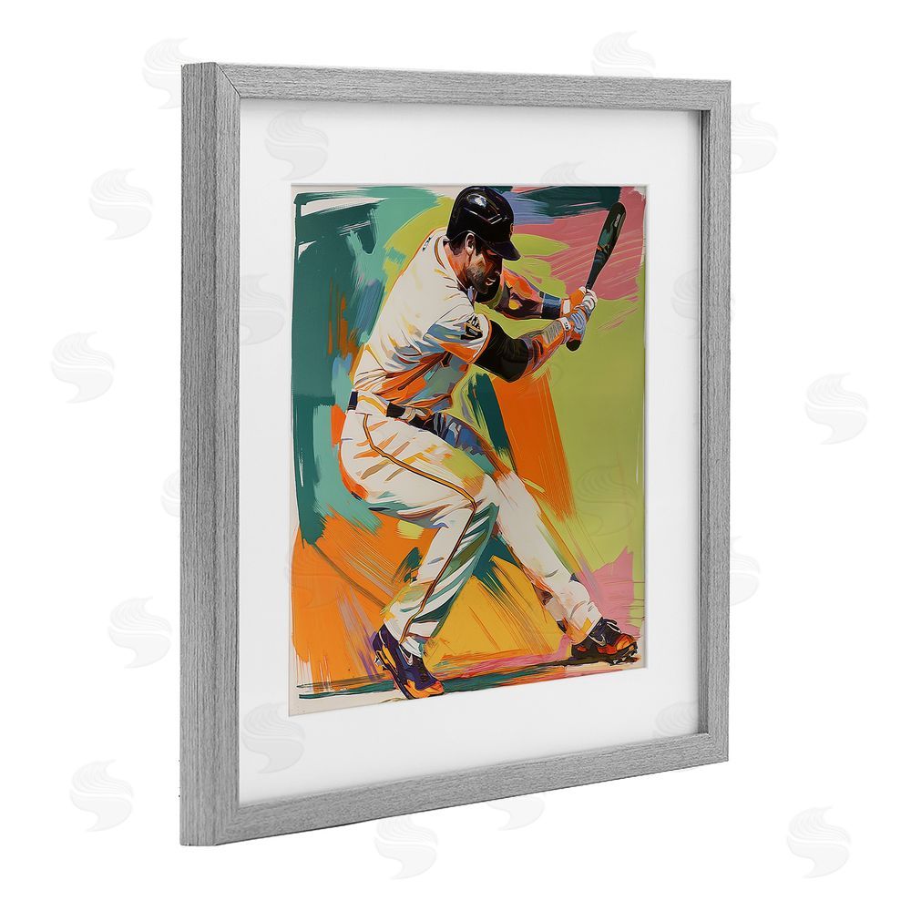 Steve Hunziker Baseball Swing in Motion Gray Framed Print Under Glass Wall Art