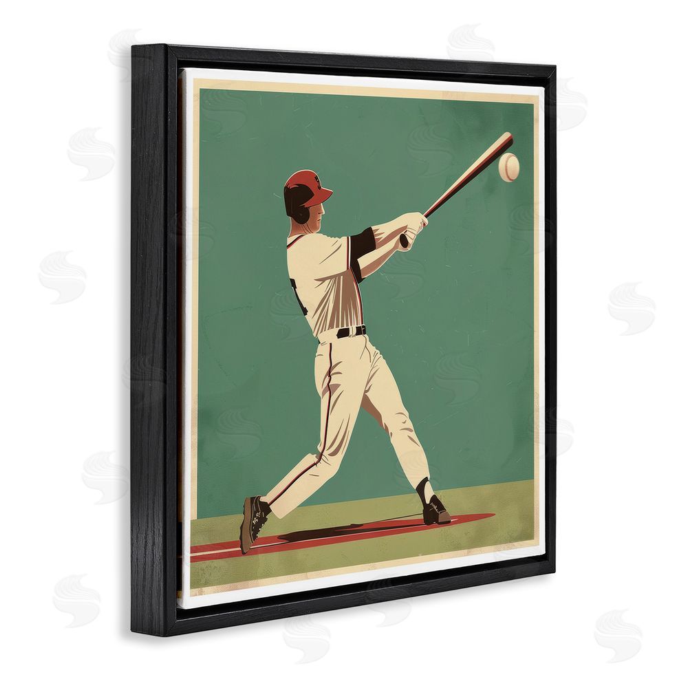 Lazar Studio Classic Baseball Swing Black Floating Frame Canvas Wall Art Print