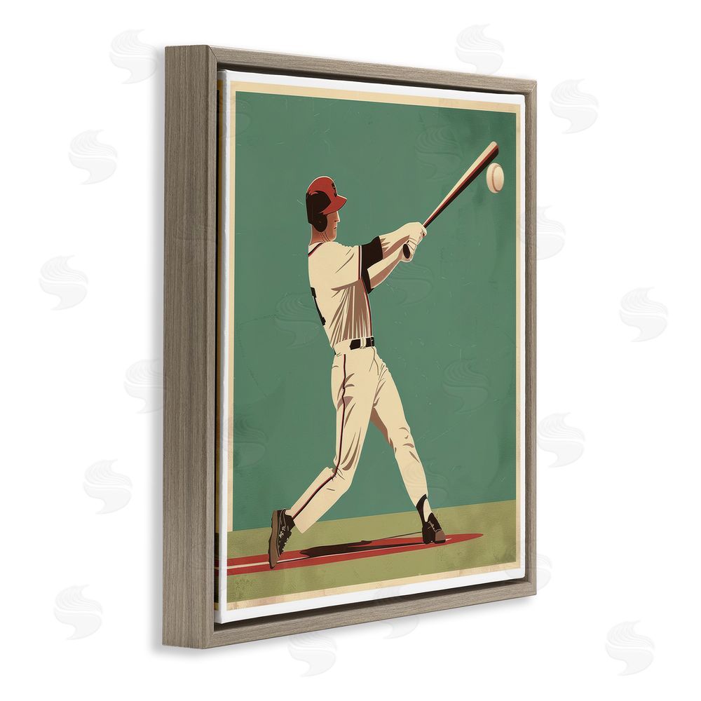 Lazar Studio Classic Baseball Swing Brown Floating Frame Canvas Wall Art Print