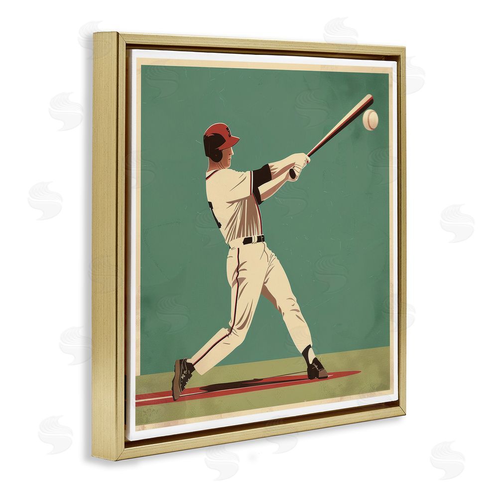 Lazar Studio Classic Baseball Swing Gold Floating Frame Canvas Wall Art Print