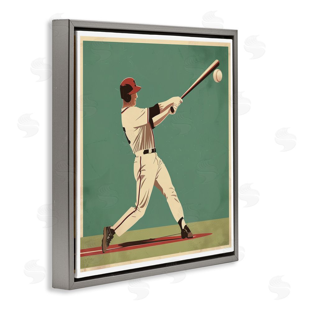 Lazar Studio Classic Baseball Swing Gray Floating Frame Canvas Wall Art Print