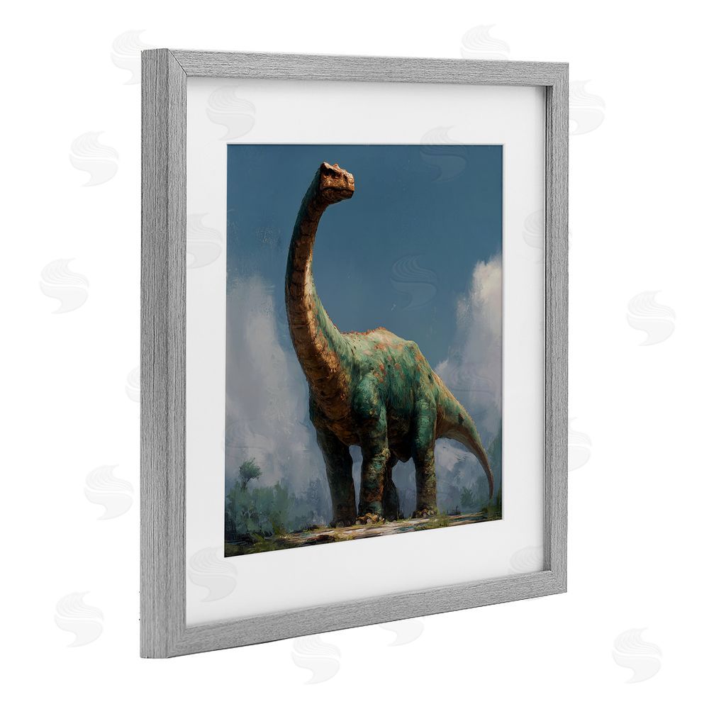 Wumples Colossal Brontosaurus in Meadow Gray Framed Print Under Glass Wall Art