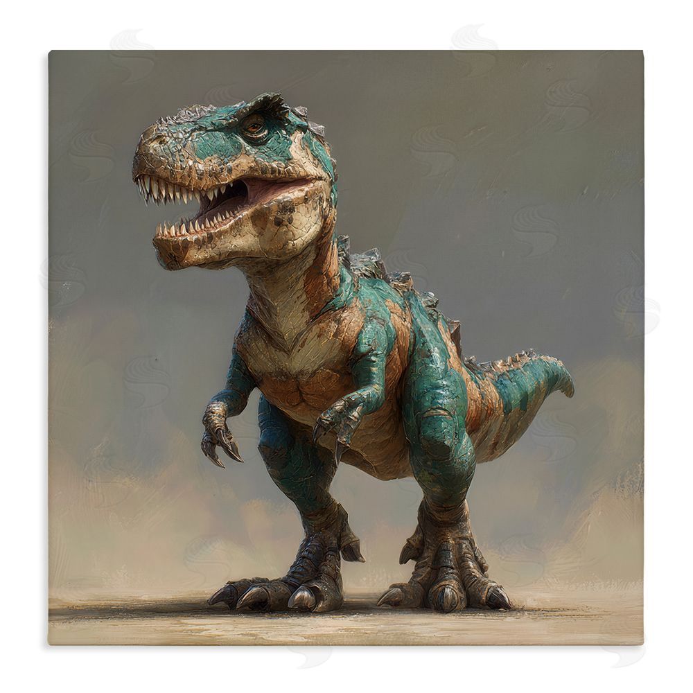 Wumples Turquoise T-Rex Study Stretched Canvas Wall Art Print