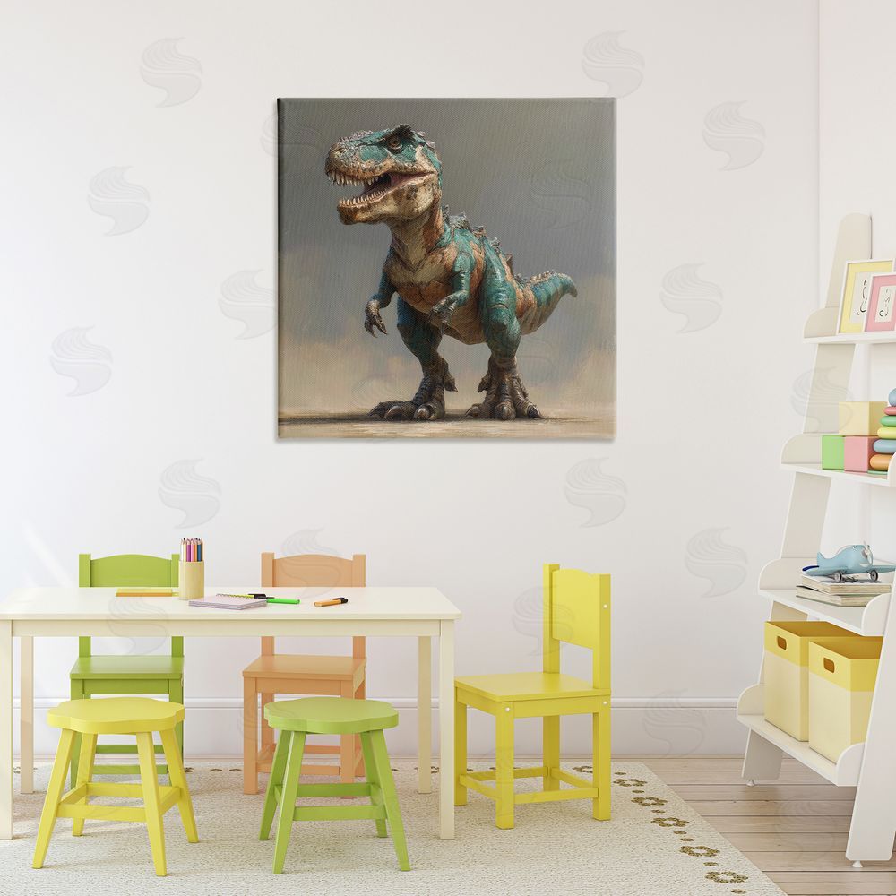 Wumples Turquoise T-Rex Study Stretched Canvas Wall Art in Room