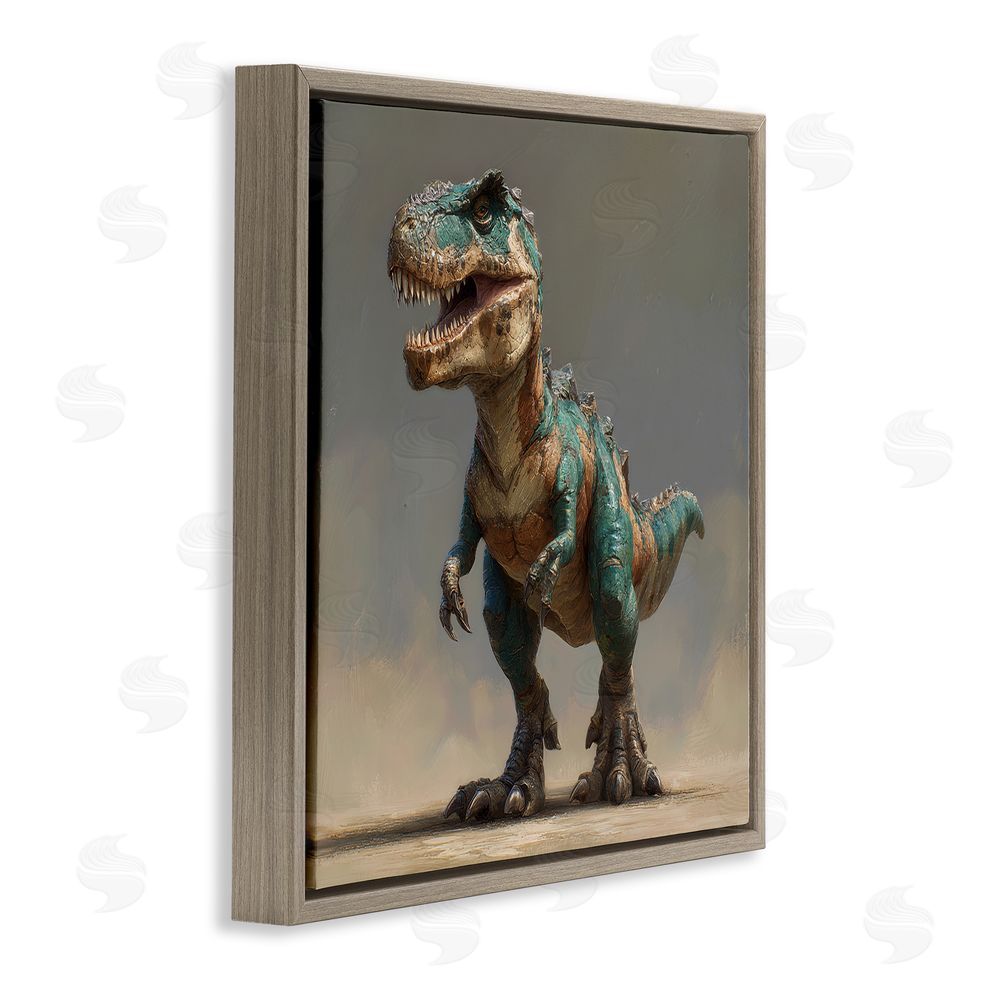 Wumples Turquoise T-Rex Study Brown Floating Frame Canvas Wall Art Print