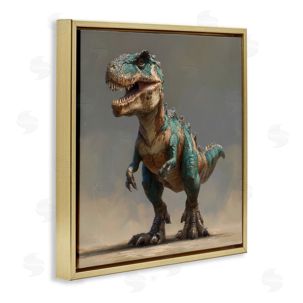 Wumples Turquoise T-Rex Study Gold Floating Frame Canvas Wall Art Print