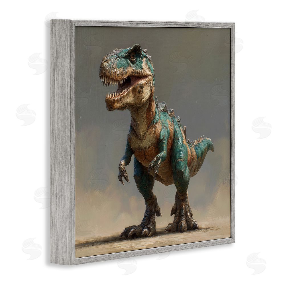 Wumples Turquoise T-Rex Study Gray Framed Giclee Wall Art Print