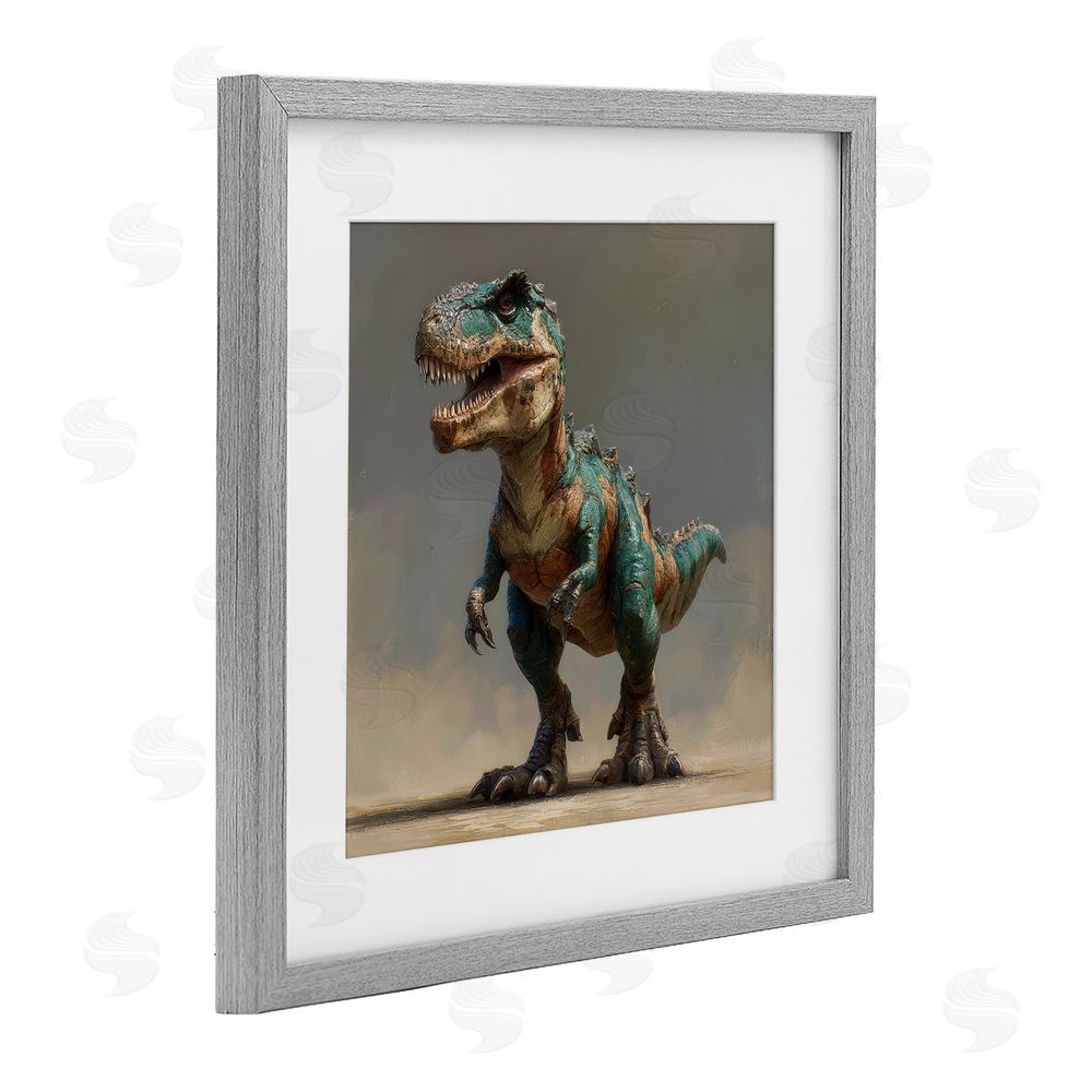 Wumples Turquoise T-Rex Study Gray Framed Print Under Glass Wall Art