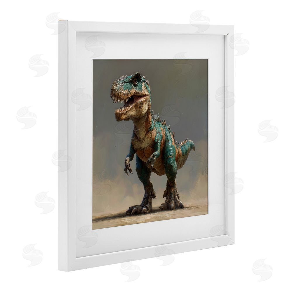 Wumples Turquoise T-Rex Study White Framed Print Under Glass Wall Art