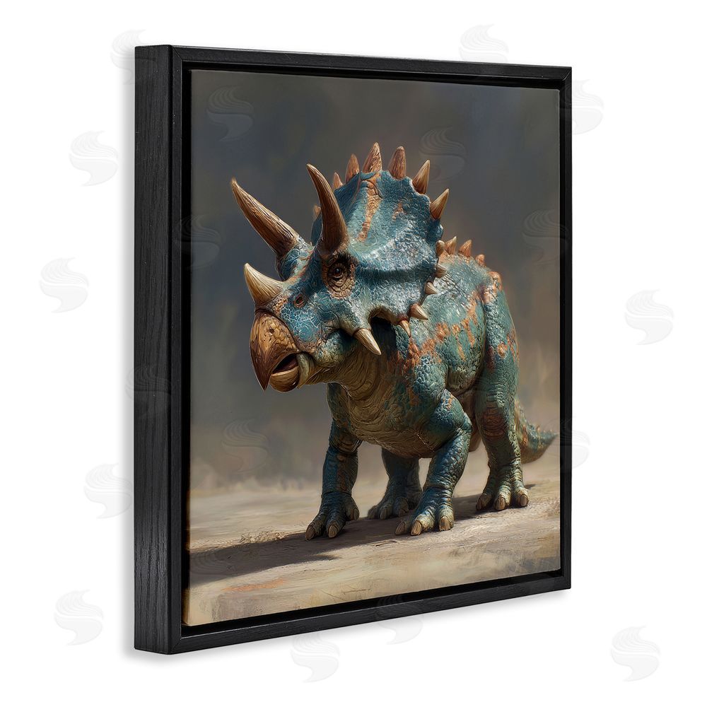 Wumples Horned Triceratops at Sunrise Black Floating Frame Canvas Wall Art Print