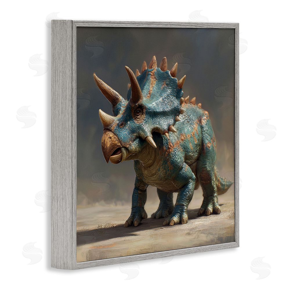 Wumples Horned Triceratops at Sunrise Gray Framed Giclee Wall Art Print