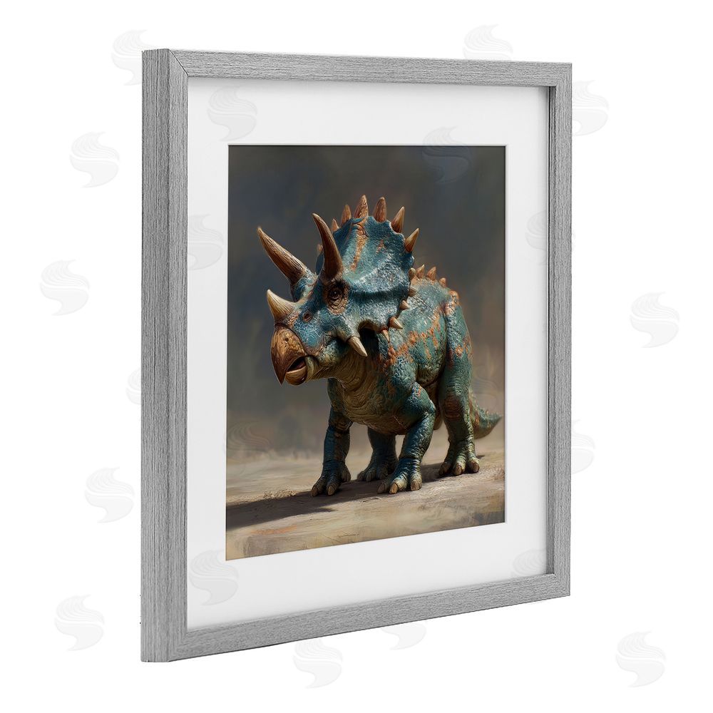 Wumples Horned Triceratops at Sunrise Gray Framed Print Under Glass Wall Art