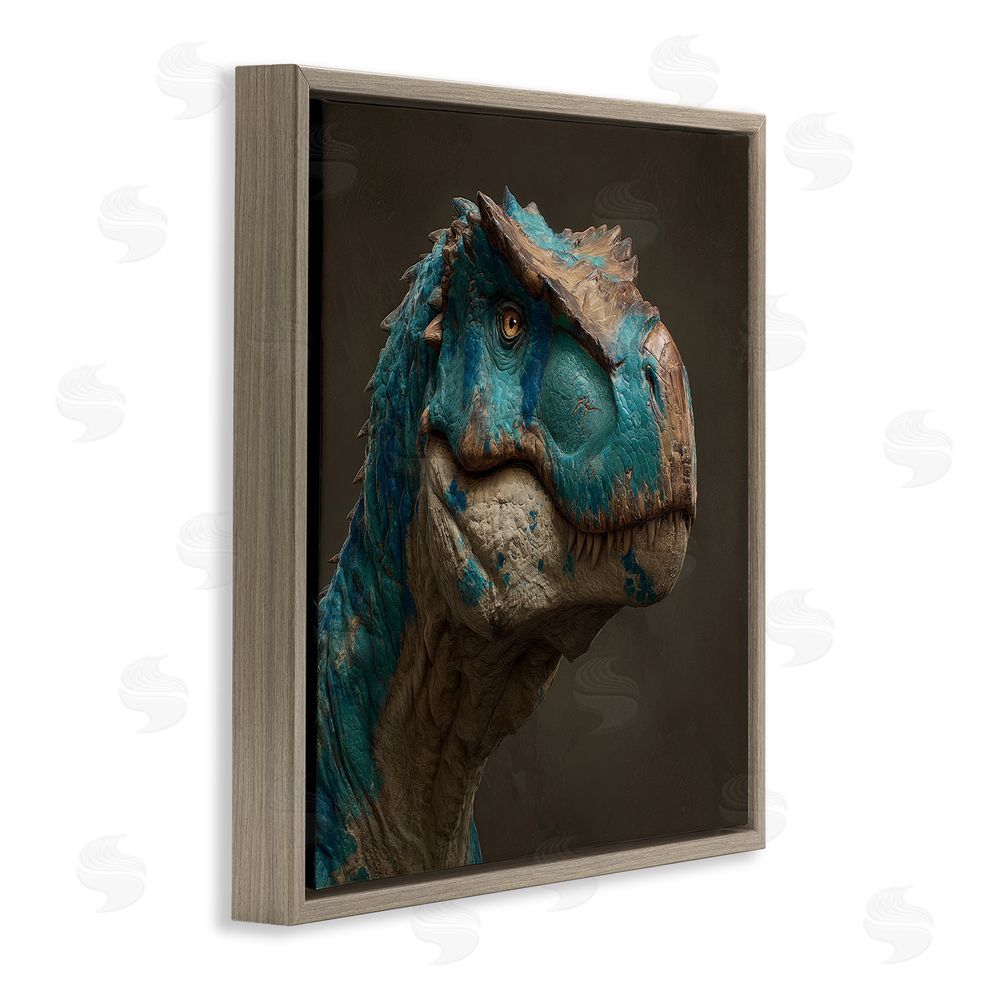 Wumples Cerulean Scaled Dinosaur Detail Brown Floating Frame Canvas Wall Art Print