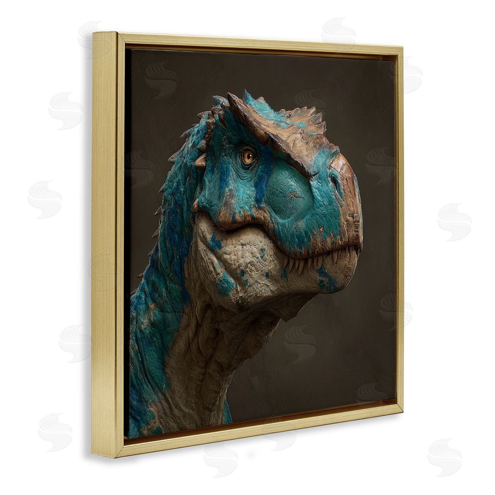 Wumples Cerulean Scaled Dinosaur Detail Gold Floating Frame Canvas Wall Art Print