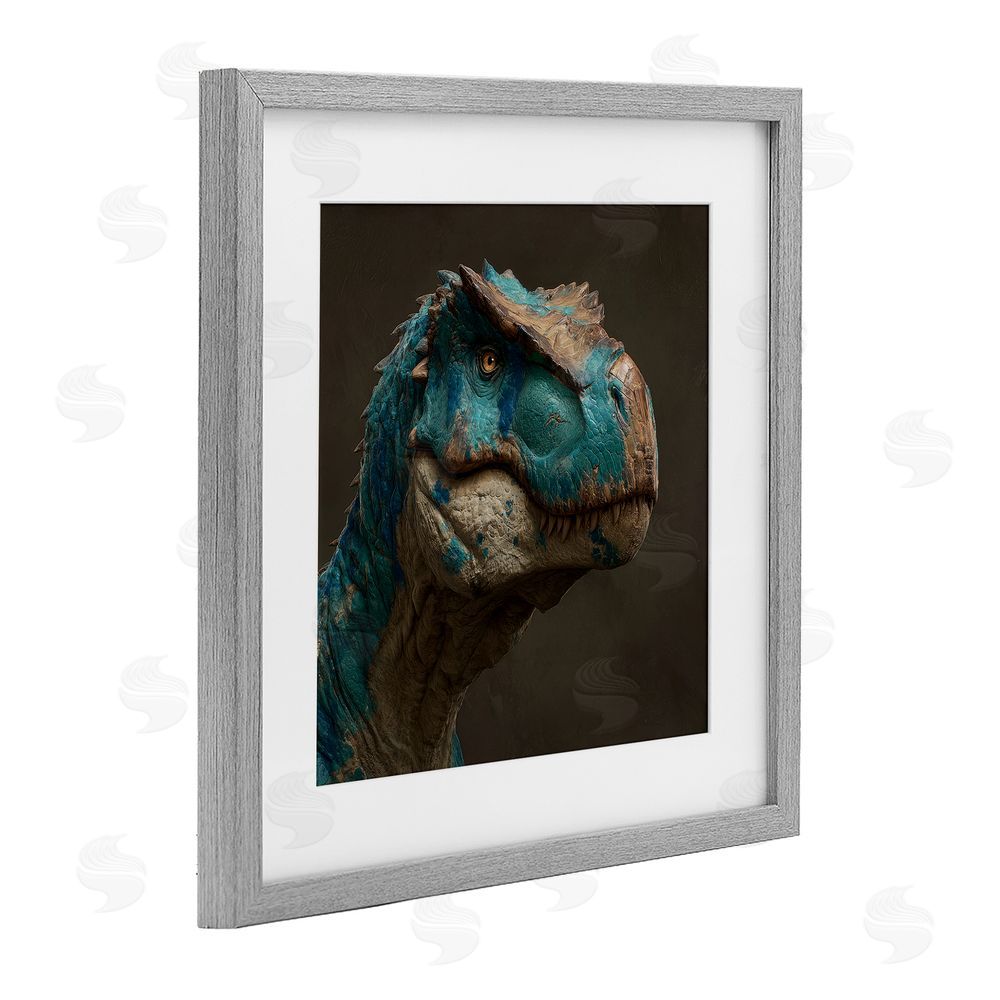 Wumples Cerulean Scaled Dinosaur Detail Gray Framed Print Under Glass Wall Art