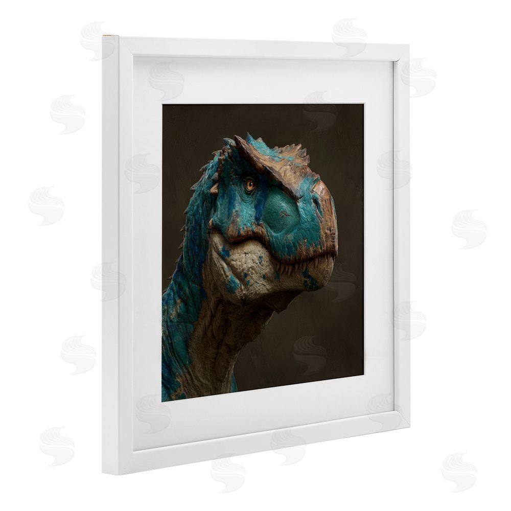 Wumples Cerulean Scaled Dinosaur Detail White Framed Print Under Glass Wall Art