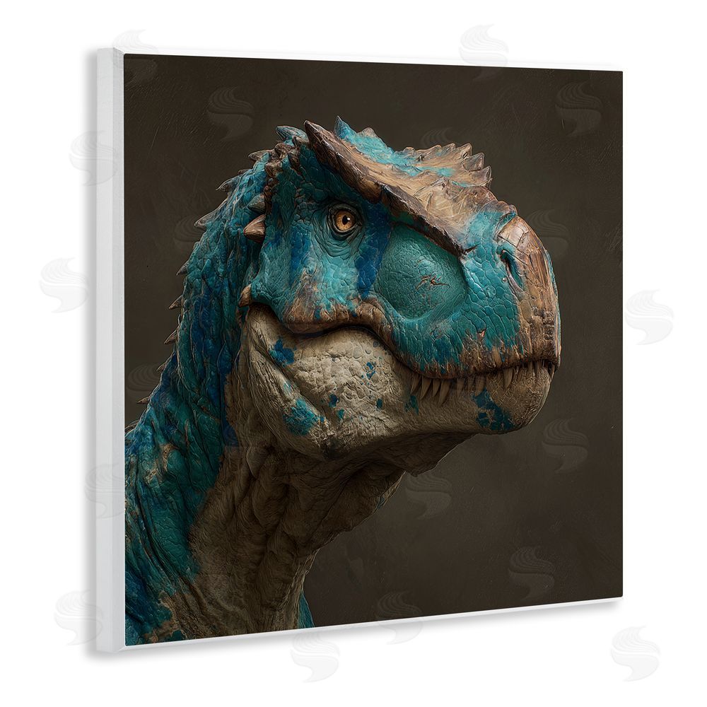 Wumples Cerulean Scaled Dinosaur Detail Wooden Wall Plaque Art Print