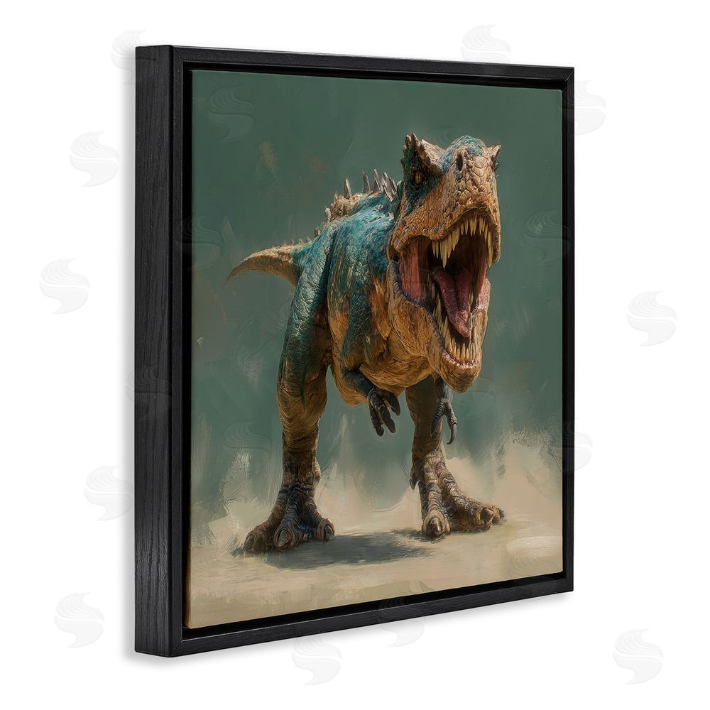 Wumples Roaring T-Rex in Green Black Floating Frame Canvas Wall Art Print