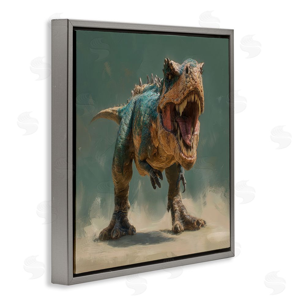 Wumples Roaring T-Rex in Green Gray Floating Frame Canvas Wall Art Print