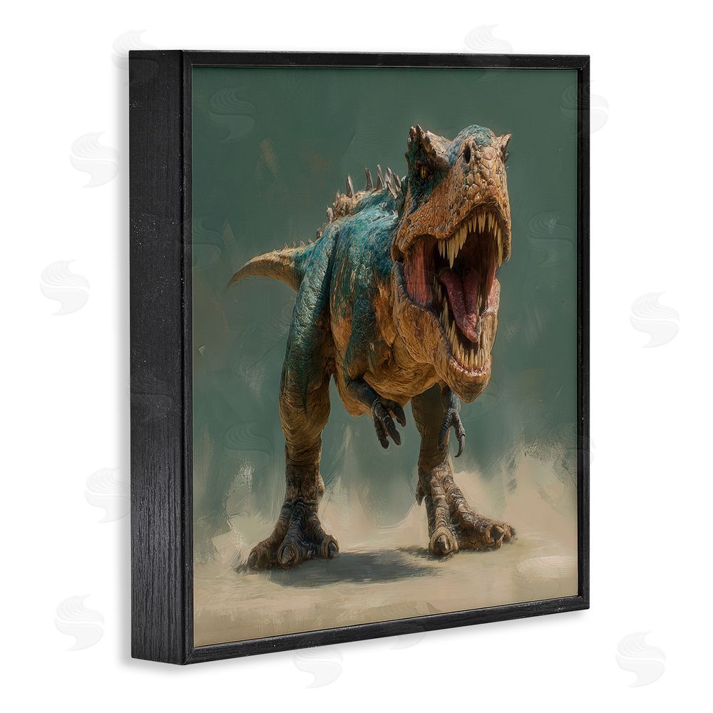 Wumples Roaring T-Rex in Green Black Framed Giclee Wall Art Print