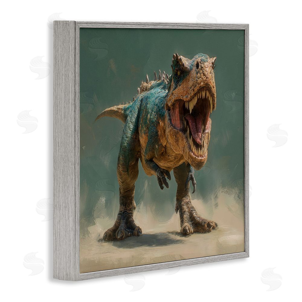 Wumples Roaring T-Rex in Green Gray Framed Giclee Wall Art Print