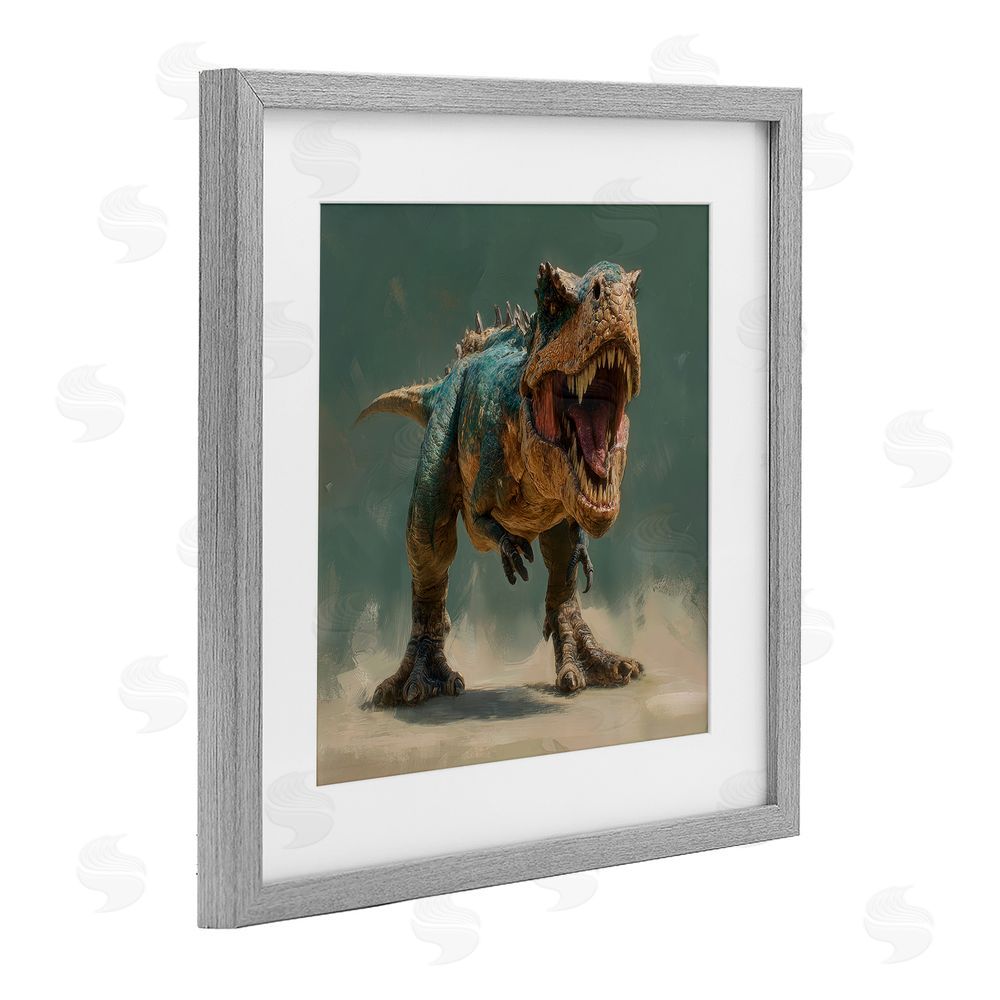 Wumples Roaring T-Rex in Green Gray Framed Print Under Glass Wall Art