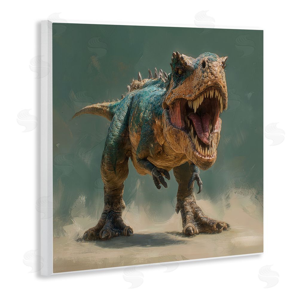 Wumples Roaring T-Rex in Green Wooden Wall Plaque Art Print