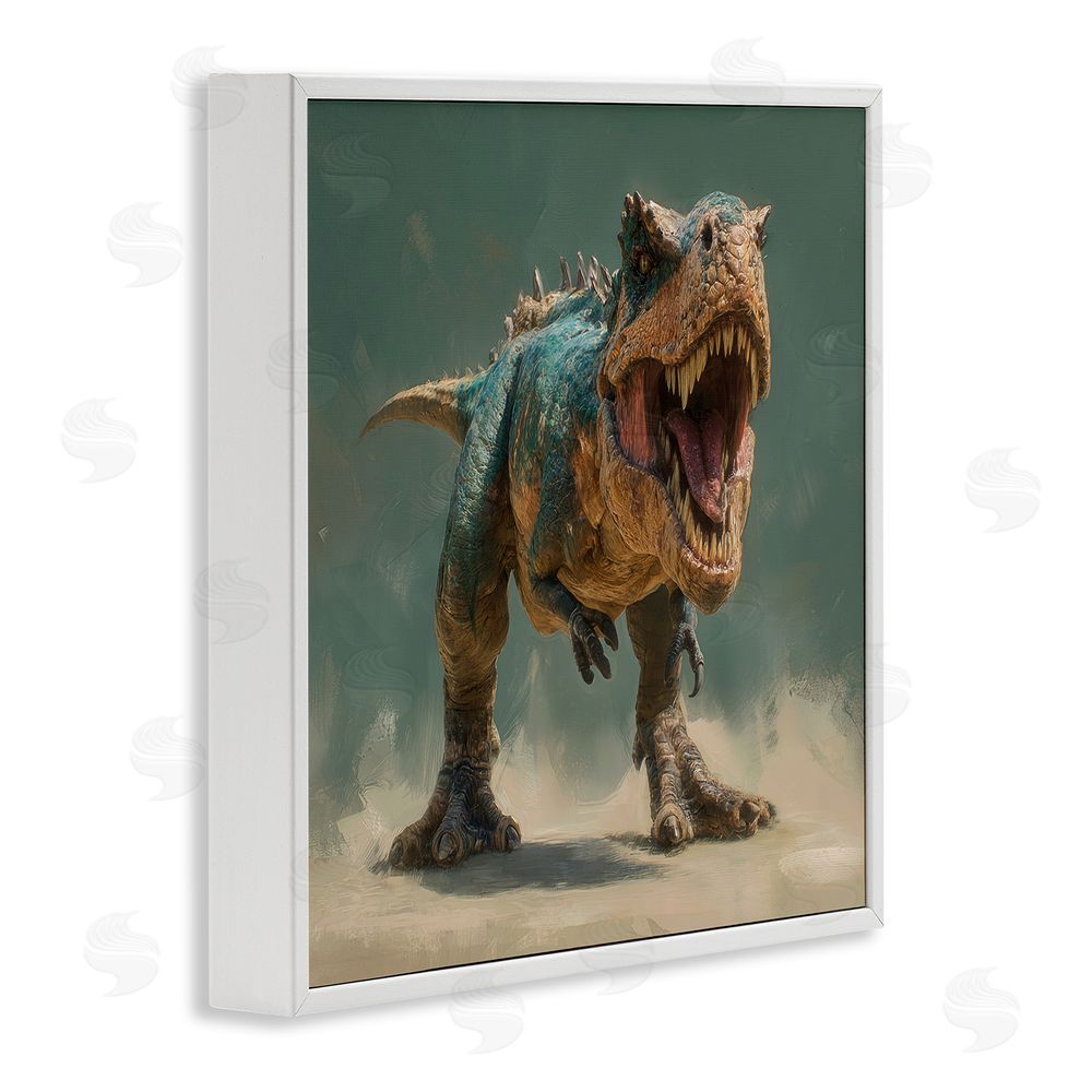 Wumples Roaring T-Rex in Green White Framed Giclee Wall Art Print