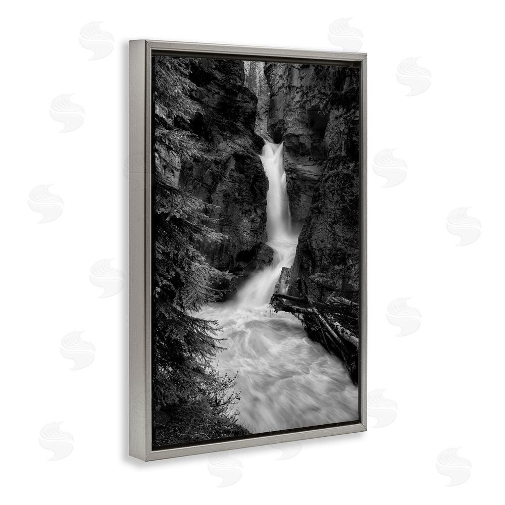 Jon Evan Banff National Park Waterfall Gray Floating Frame Canvas Wall Art Print