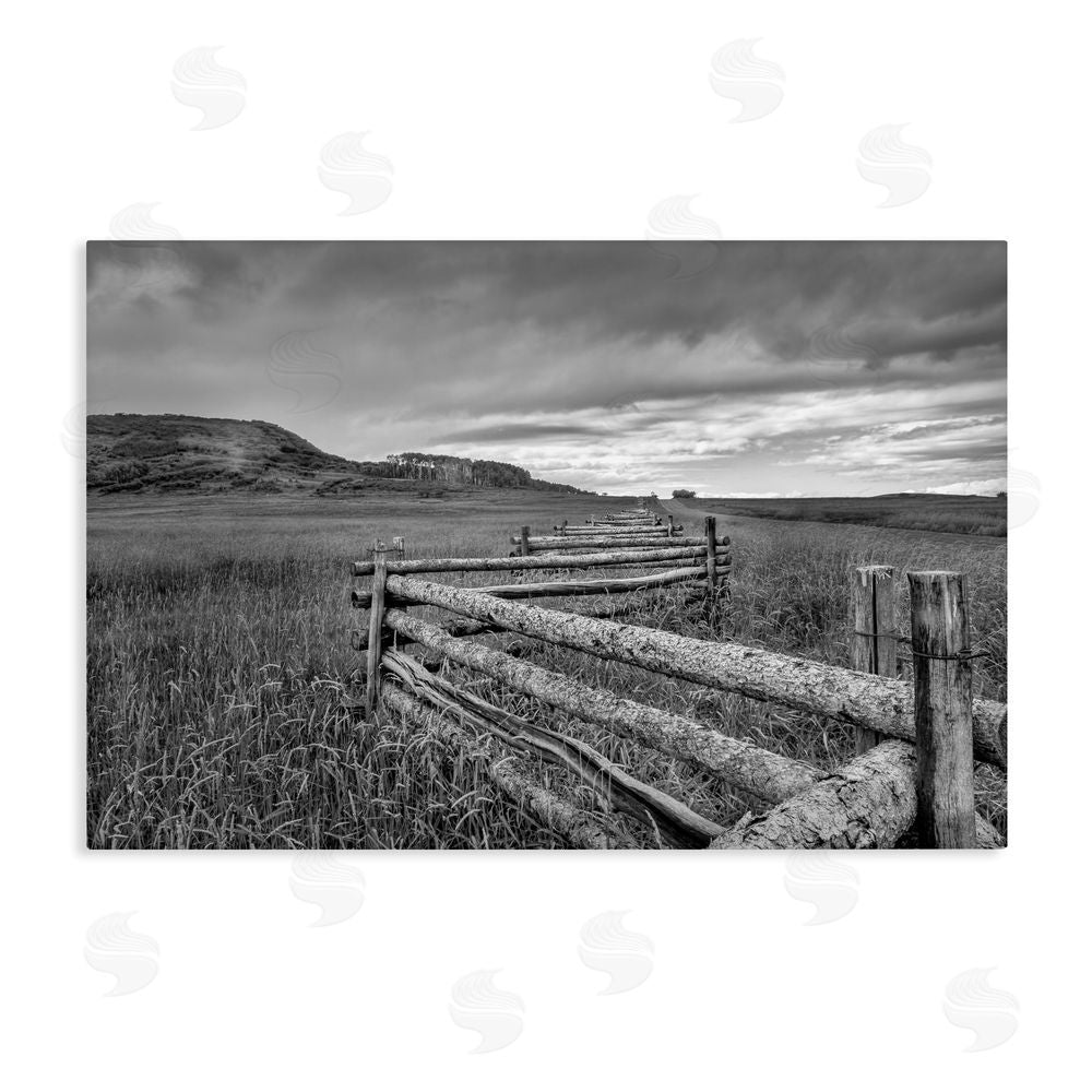 Jon Evan Weathered Fence to Distant Horizon Stretched Canvas Wall Art Print