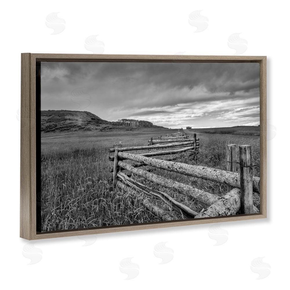 Jon Evan Weathered Fence to Distant Horizon Brown Floating Frame Canvas Wall Art Print