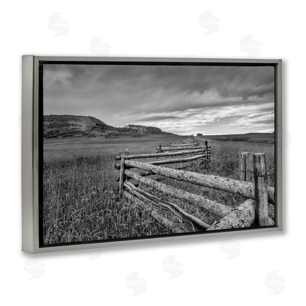 Jon Evan Weathered Fence to Distant Horizon Gray Floating Frame Canvas Wall Art Print
