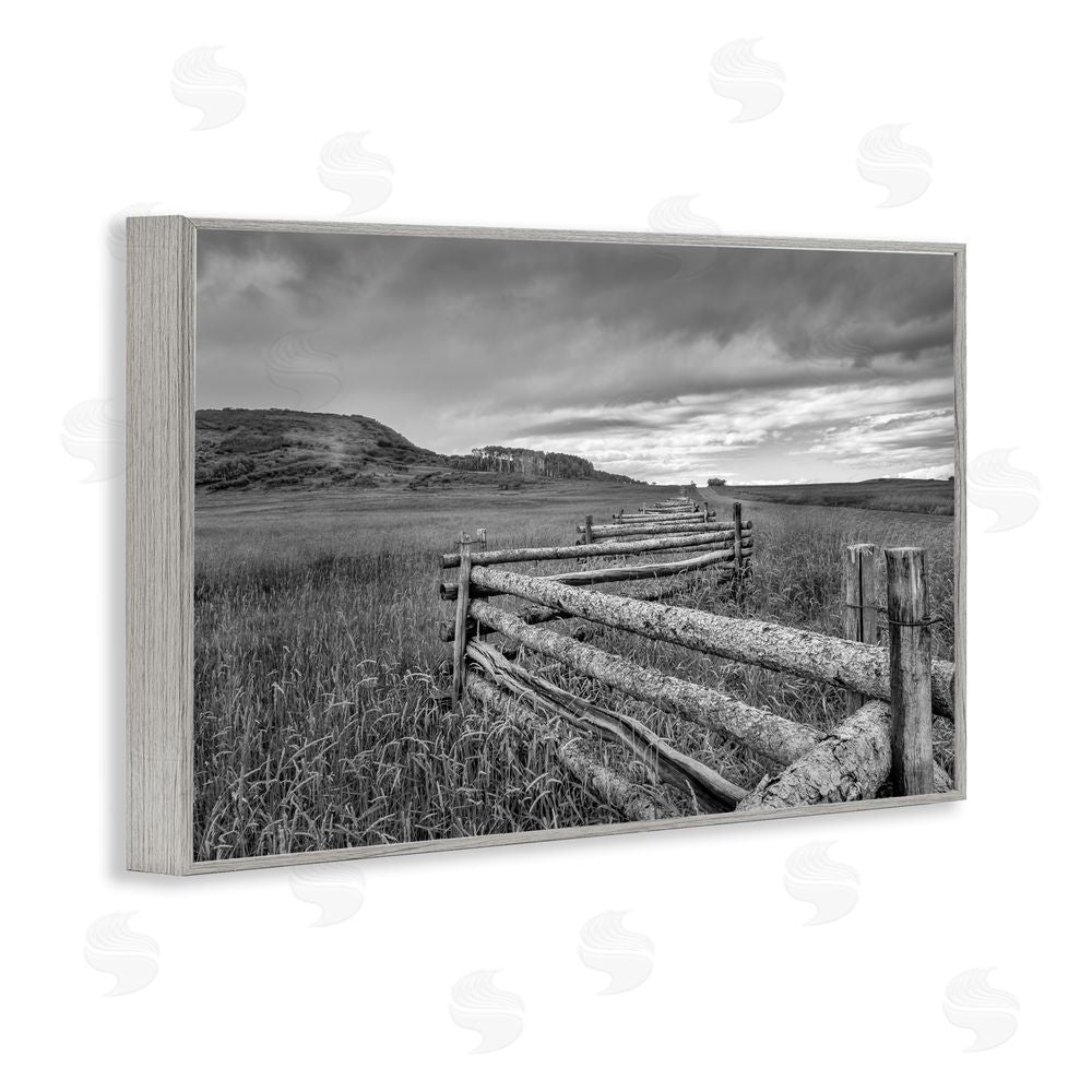 Jon Evan Weathered Fence to Distant Horizon Gray Framed Giclee Wall Art Print
