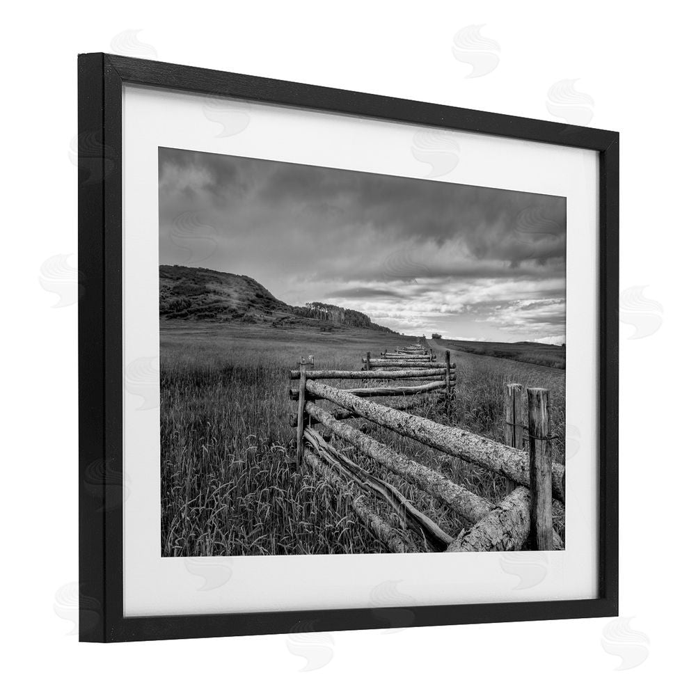 Jon Evan Weathered Fence to Distant Horizon Black Framed Print Under Glass Wall Art