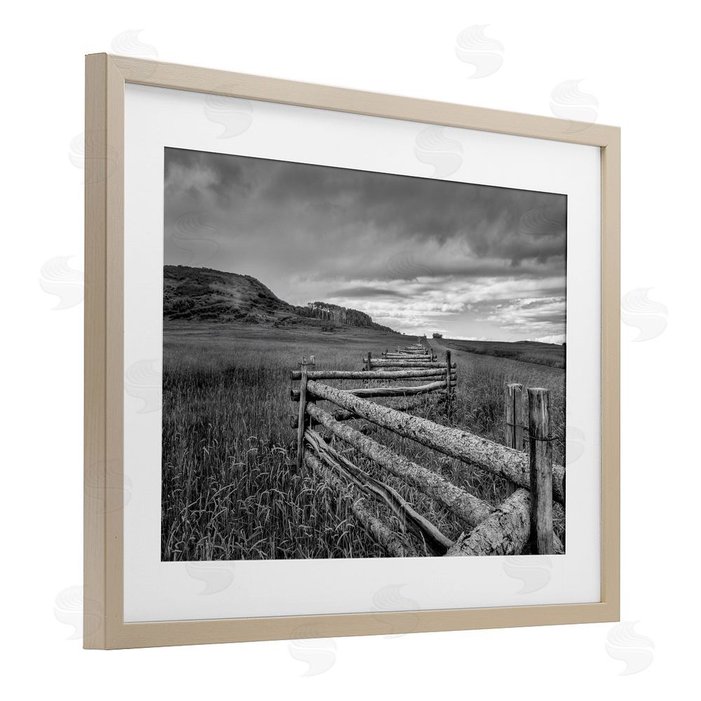 Jon Evan Weathered Fence to Distant Horizon Brown Framed Print Under Glass Wall Art