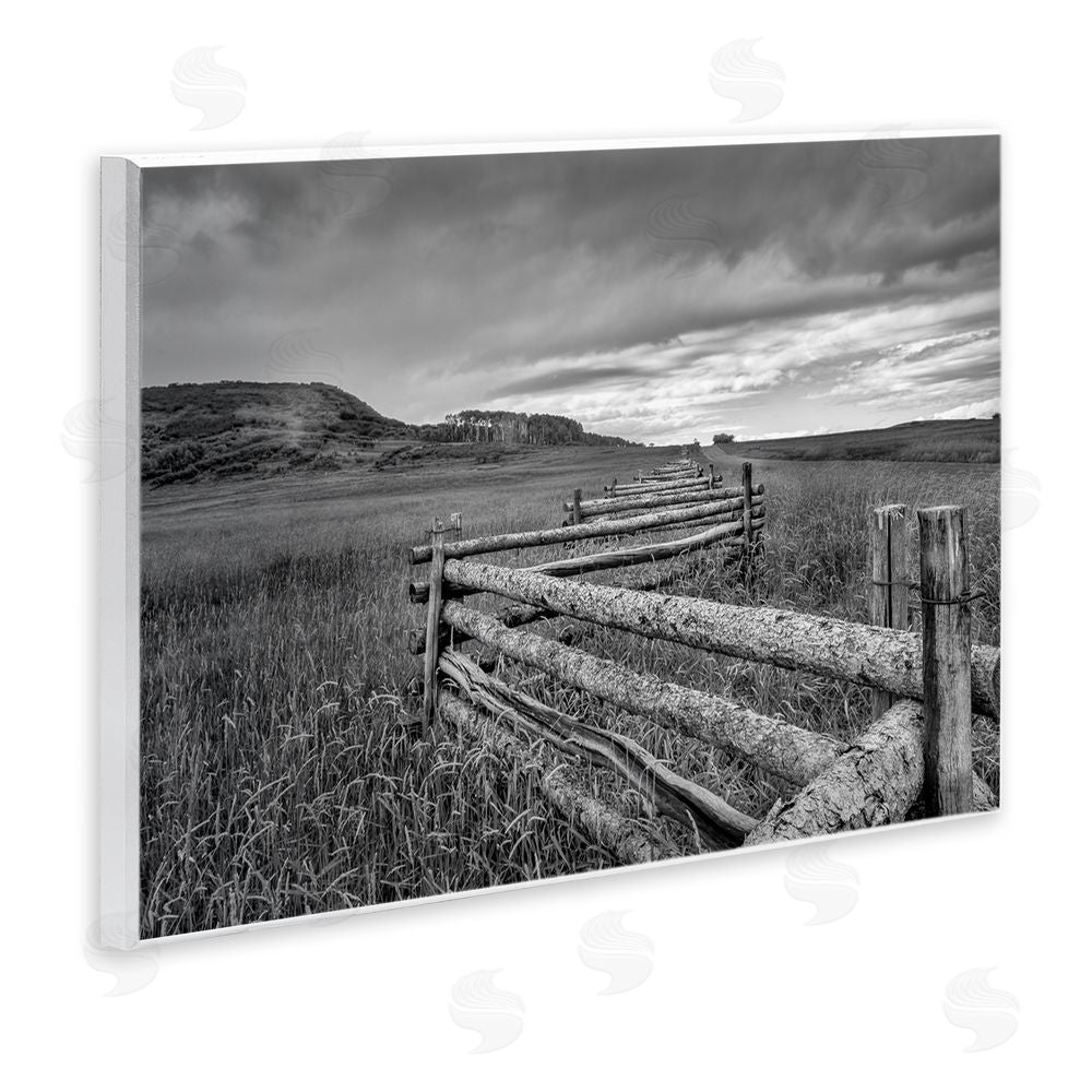 Jon Evan Weathered Fence to Distant Horizon Wooden Wall Plaque Art Print