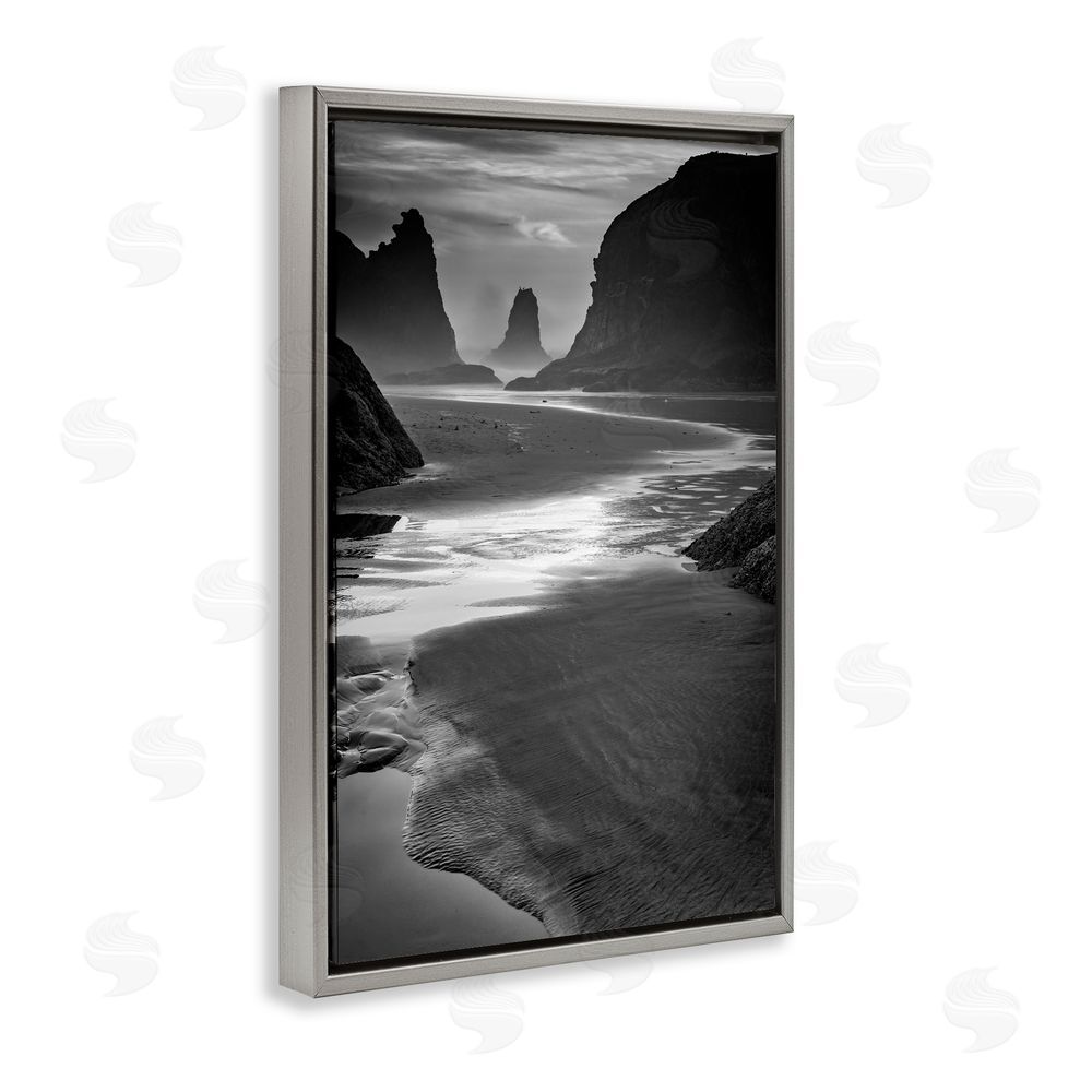 Rick Berk Last Light On Bandon Beach Gray Floating Frame Canvas Wall Art Print