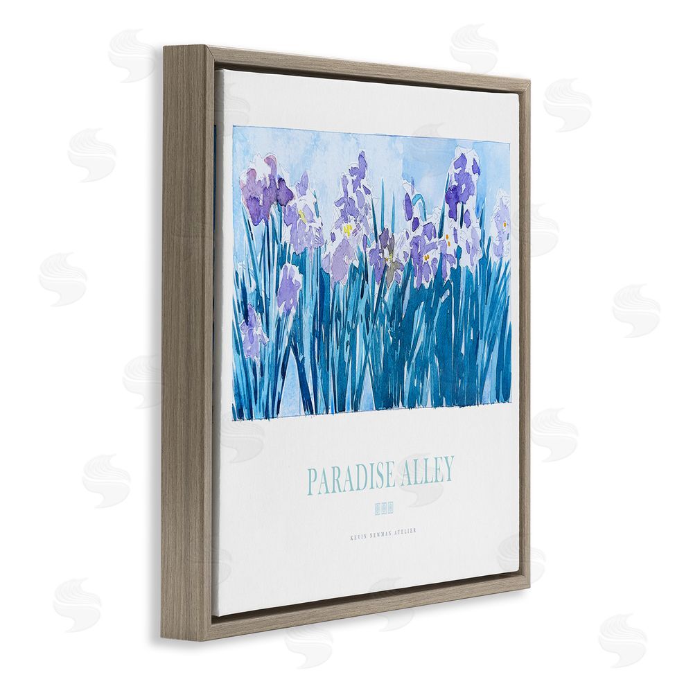 Jadei Graphics Paradise Alley Purple Irises Brown Floating Frame Canvas Wall Art Print